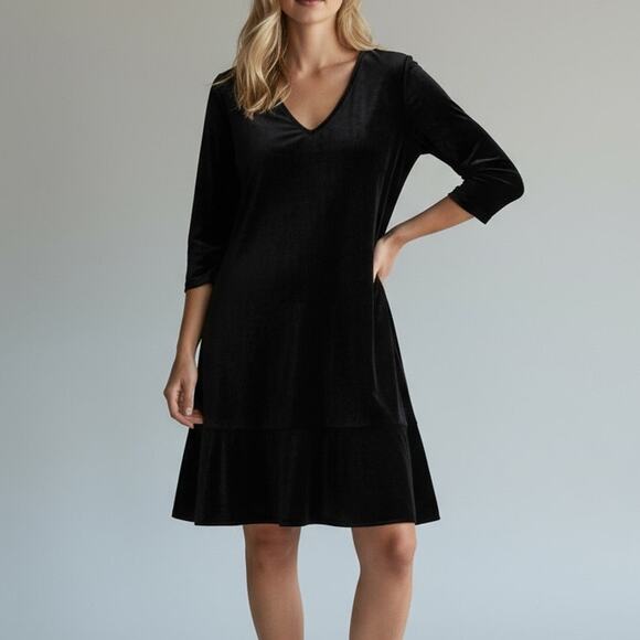 J. Jill Wearever Collection Velvet Flounce Dress NWT Women's Sz SP Black LBD - Picture 1 of 7